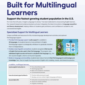 Imagine Language & Literacy Multilingual Learners Product Feature Benefit Flyer