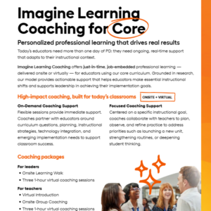 Imagine Professional Learning Coaching for Core Curriculum Product Feature/Benefit Flyer