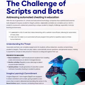 Imagine Edgenuity Academic Integrity Scripts and Bots Product Feature/Benefit Flyer
