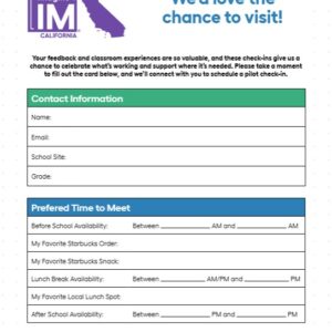 Imagine IM California Pilot Visit Check-In Card
