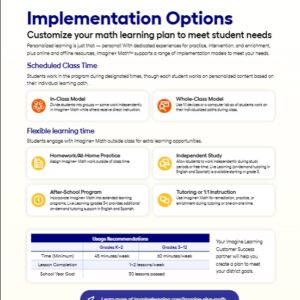 Imagine+ Math Implementation Options Flyer