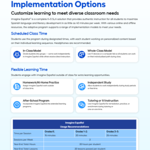 Imagine Espanol Flexible Implementation Options Flyer