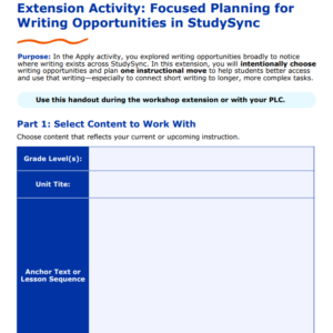 7W-SS Writing Opportunities Extension Activity